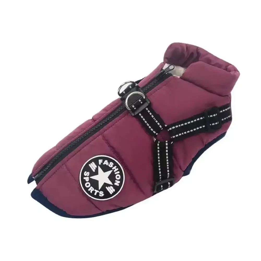 Large Pet Dog Jacket with Harness Winter Warm Dog Clothes for Labrador Waterproo